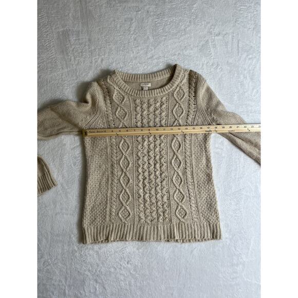 J Crew Womens Sweater Cable Knit Sweater Sz S Wool Beige Preppy Academia Minimal - Picture 7 of 7